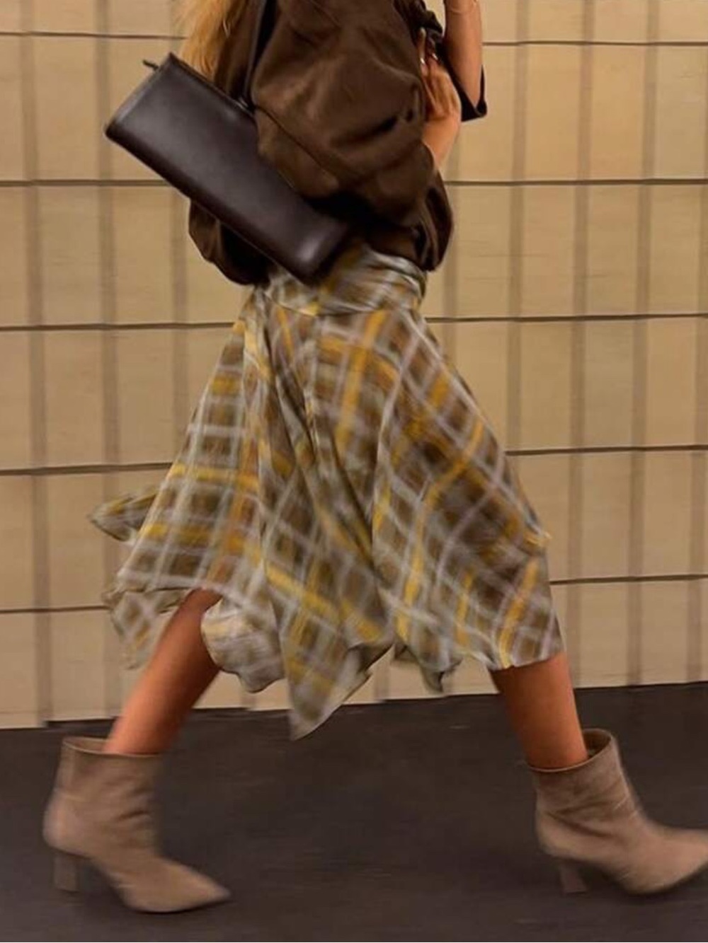 Zara Yellow & Gray Plaid Asymmetrical Hem Skirt